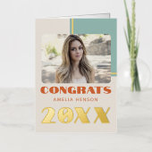 Carte De Vacances Métallisée Congrats Modernes Nom du diplômé Photo (Recto)