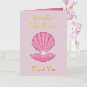 Carte De Vacances Métallisée Coquille d'huîtres pour fille rose et Baby shower