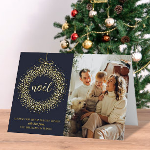 Carte De Vacances Métallisée Couronne de Noël tendance Photo Réaliste de Noël