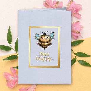Carte De Vacances Métallisée Cute Bee Happy Positive Quote