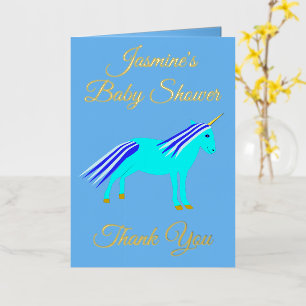 Carte De Vacances Métallisée Cute Blue Baby Boy Unicorn Baby shower Merci