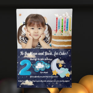 Carte De Vacances Métallisée Deux à la Lune Photo Enfants Anniversaire