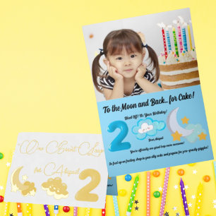 Carte De Vacances Métallisée Deux à la Lune Photo Enfants Anniversaire