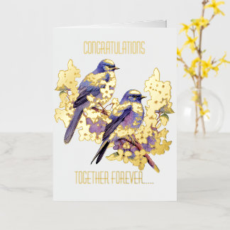 Carte De Vacances Métallisée Deux oiseaux bleus d'amour Mariage