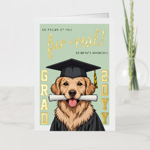 Carte De Vacances Métallisée Diplôme Mignon Chien Retriever Doré Photo Personna