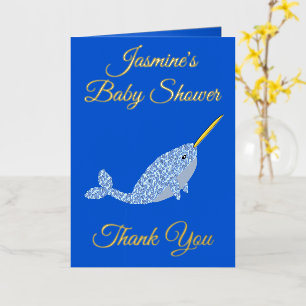 Carte De Vacances Métallisée Douce Baleine Narval Garçon Bleu Baby Shower Perso