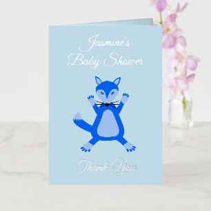 Carte De Vacances Métallisée Douce Renardeau Bleu Garçon Baby Shower Personnali