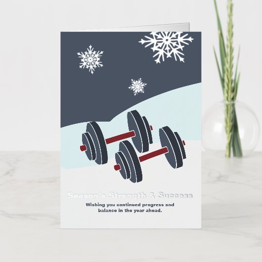 Carte De Vacances Métallisée Dumbbell Season's Strength & Success Grey & White (Recto)
