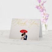 Carte De Vacances Métallisée Elegant Beatrice Script Photo Mariage Merci (Orchidée)