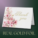 Carte De Vacances Métallisée Elégant floral or huile d'anniversaire Merci fête<br><div class="desc">Terminez cette fête d'anniversaire de chaque année dans un style élégant avec cette belle feuille d'or peinte à la main avec des fleurs colorées mais douces — menant avec le rose et la verdure rousse et le Merci de feuille d'or unique sur le devant. Le texte peut être personnalisé pour...</div>