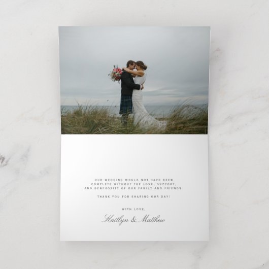 Carte De Vacances Métallisée Elégant Mariage photo Merci réel (Couchage intérieur)