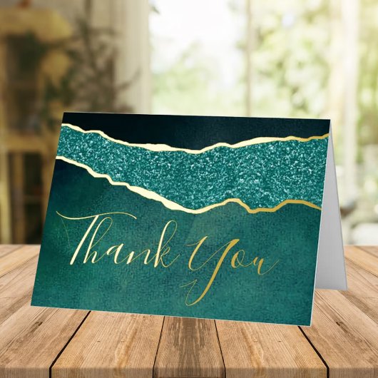 Carte De Vacances Métallisée Elégant Turquoise Agate Mariage Merci réel