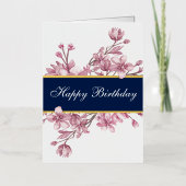 Carte De Vacances Métallisée Elégante Fleur de Cerise Anniversaire Réel (Recto)