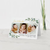 Carte De Vacances Métallisée Eucalyptus Photo Merci bébé (Recto)