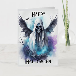 Carte De Vacances Métallisée Fantôme mystique d'Halloween - Art aquarelle gothi
