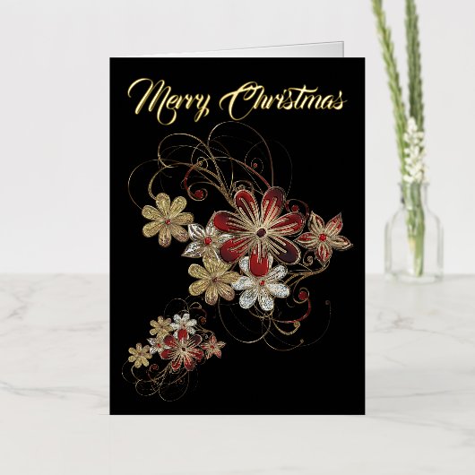 Carte De Vacances Métallisée Festive Holiday Laurel (Fleur)