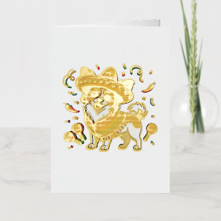 Carte De Vacances Métallisée Fiesta Papillon Chien portant Sombrero et Sarape