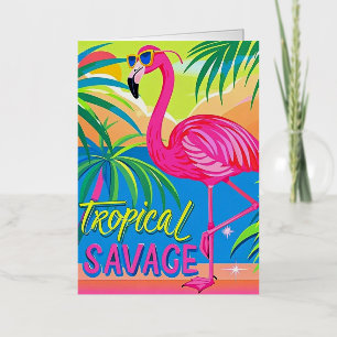 Carte De Vacances Métallisée Flamingo rose Position tropicale sur une jambe