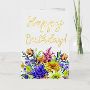 Carte De Vacances Métallisée Fleurs d'anniversaire
