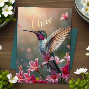 Carte De Vacances Métallisée Fleurs de printemps de l'anniversaire des colibris