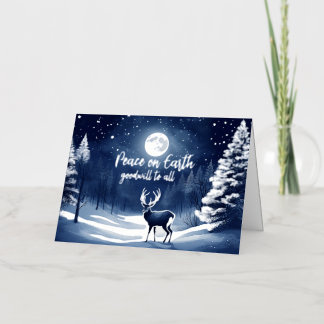 Carte De Vacances Métallisée Forêt hivernale enneigée paisible, pleine lune et 