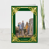 Carte De Vacances Métallisée Gold Frame Happy Holidays Photo (Recto)