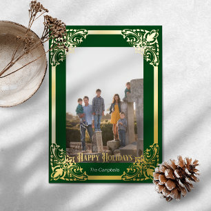 Carte De Vacances Métallisée Gold Frame Happy Holidays Photo