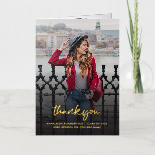 Carte De Vacances Métallisée Graduation 2024 Photos Merci Grad Gold