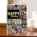 Carte De Vacances Métallisée Happy Birthday Photo Collage avec 17 photos Gold<br><div class="desc">Dites Joyeux anniversaire avec une feuille d'or de luxe Photo Collage Card avec photos personnalisées et salutation d'anniversaire personnalisée à l'intérieur. Le modèle photo est configuré pour créer un collage photo cool avec 17 de vos photos préférées, affiché sous la forme de 16 photos de portrait carré et 1 photo...</div>