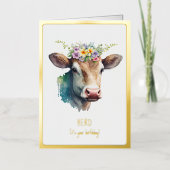 Carte De Vacances Métallisée Herd c'est ton anniversaire drôle Floral Vache Or (Recto)