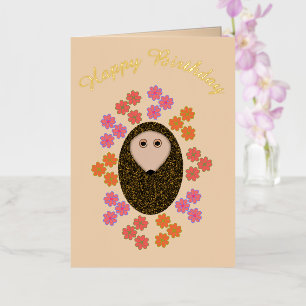 Carte De Vacances Métallisée Hérisson Endormi et Fleurs Anniversaire Personnali