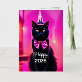 Carte De Vacances Métallisée Jazzy Kitty - Heureux 2026 (Recto)