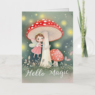 Carte De Vacances Métallisée Jolie petite fée perchée sur un champignon