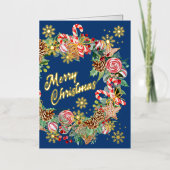 Carte De Vacances Métallisée Joyeuse couronne de Noël (Recto)