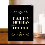 Carte De Vacances Métallisée Joyeux anniversaire de Dog Vintage Art Déco Gold<br><div class="desc">Bizarre vintage amusante Carte d'anniversaire en feuille d'or de luxe sur noir. Design typographique simple et élégant, avec en lettres "joyeux anniversaire du chien" et encadré de rouleaux de style art déco. Vous pouvez également modifier le message d'anniversaire à l'intérieur de la carte si vous le souhaitez - il se...</div>