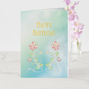 Carte De Vacances Métallisée Joyeux Anniversaire, Floral, Beau, Amour, Moderne