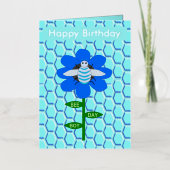 Carte De Vacances Métallisée Joyeux Bee Day Boy Blue Birthday Bumblebee Custom (Recto)