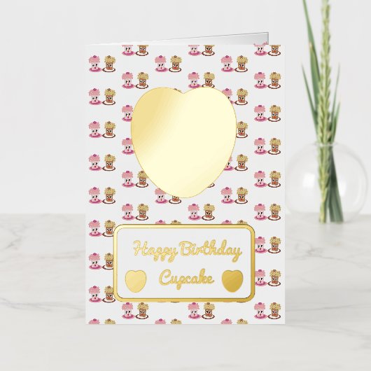 Carte De Vacances Métallisée Joyeux Cupcake d'anniversaire (Recto)