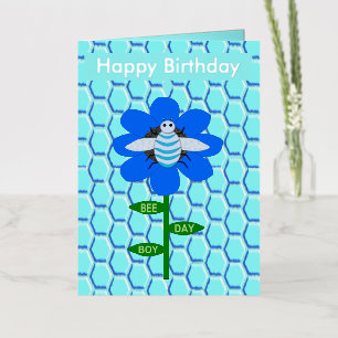 Carte De Vacances Métallisée Joyeux jour de l'abeille garçon bleu Anniversaire