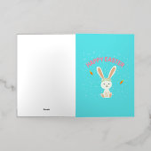 Carte De Vacances Métallisée Joyeux lapin blanc de Pâques sur bleu (Mise à l'extérieur)