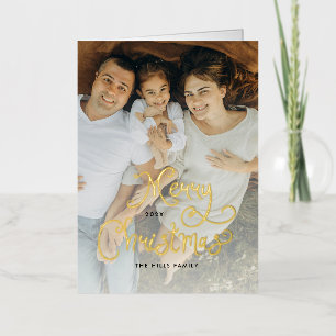 Carte De Vacances Métallisée Joyeux Noël Écriture Fantaisiste Famille 12 Photos
