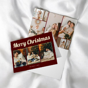 Carte De Vacances Métallisée Joyeux Noël Photo d'écriture Rétro Rouge
