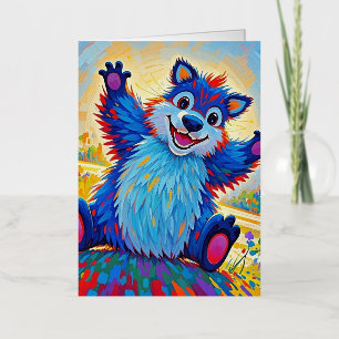Carte De Vacances Métallisée Joyeux ours drôle Abstrait joli art animal