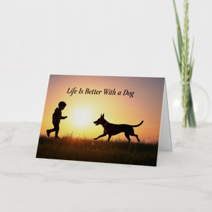 Carte De Vacances Métallisée La vie est meilleure avec un chien, un garçon et d