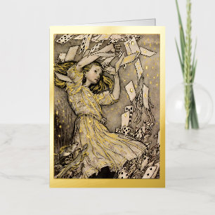 Carte De Vacances Métallisée L'Alice au pays des merveilles de Rackham Noël Or
