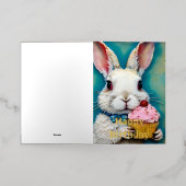 Carte De Vacances Métallisée Lapin avec Cupcake Anniversaire (Mise à l'extérieur)