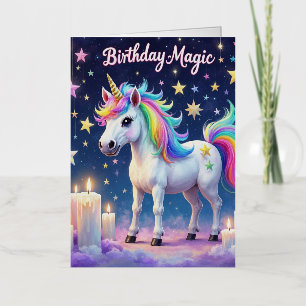 Carte De Vacances Métallisée Licorne fantaisiste avec art magique d'anniversair