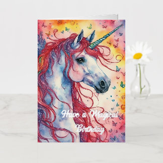 Carte De Vacances Métallisée Licorne Pégase Anniversaire Magique