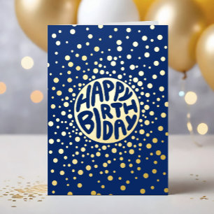 Carte De Vacances Métallisée Logo Confettis Bleu Affaires Or Joyeux Anniversair