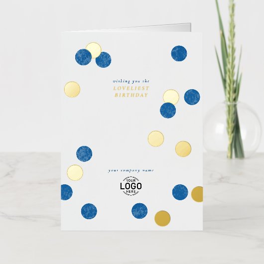 Carte De Vacances Métallisée Logo Entreprise Moderne Bleu Or Joyeux anniversair (Recto)